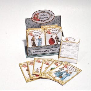 Dolls house Set of Dressmaking Patterns with Display Stand 1940s/50s themed