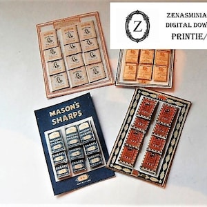 Puppenhaus Näherei Download KIT - Make 4 sortierte Miniatur Kurzwaren/Nähnadel Packung Display Karten pdf