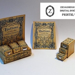 Puppenhaus Miniaturen 1:12 Knopfkasten Aufsteller - Vintage Style