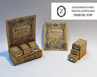 Dollhouse Download/pdf Vintage Style Button Box Display - 1/12th miniatures