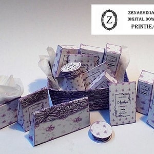 Dollhouse kit - Amethyst spa toiletry,perfumery set 1/12th Miniature Digital download/pdf