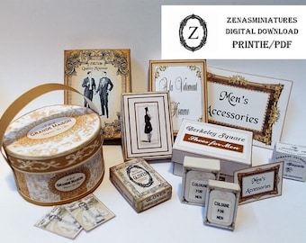 Dollhouse Gents/men's hat,shoe Boxes Download/pdf/printie kit - 1/12th Miniature