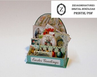 Dollhouse Miniature Download/pdf/printie KIT- Vintage Easter card Display