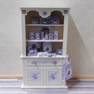 Dollhouse Lilac Dresser with perfume and toiletry accessories handmade 1/12th scale (medium)