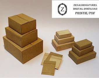 Dollhouse Parcels kit - make packages, postal empty boxes 1:12 Miniature Instant Download
