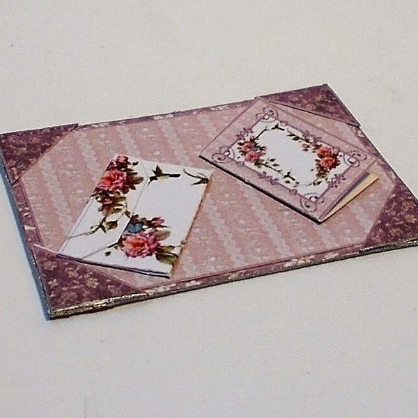 Desk writing mat/blotter- lilac floral  Dolls House 1/12th