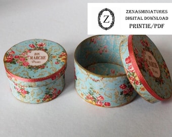 Dollhouse Download/pdf/jpg - 2 shabby chic design hat boxes, instant digital miniature kit