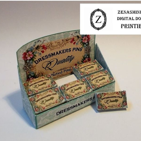 Dollhouse Haberdashery kit -make dressmakers pin display-download pdf 1/12th miniatures, sewing