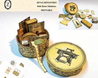 Dolls House Download sewing Box No6 with haberdashery pdf - 1/12th miniature printie kit