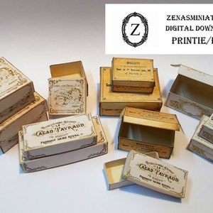 Puppenhaus Vintage französische Schachteln Download/pdf 12 Schachteln, 4 Designs, 3 Größen 1:12 Digital