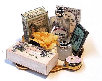 Dollhouse Vanity Tray, cosmetics,makeup,perfume 1/12th Miniature