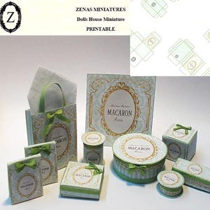 Dollhouse Download/pdf to make Macaroon Boxes & bags Miniature 1/12th