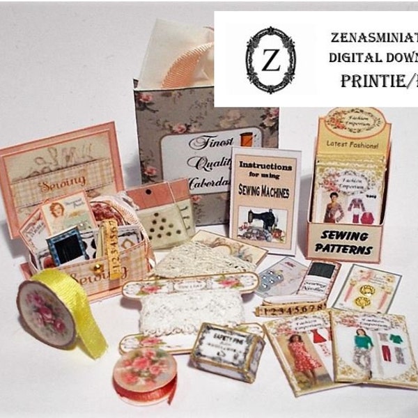 Dollhouse printable - Modern Haberdashery 1/12th miniatures, sewing, buttons stand #1 pdf Download