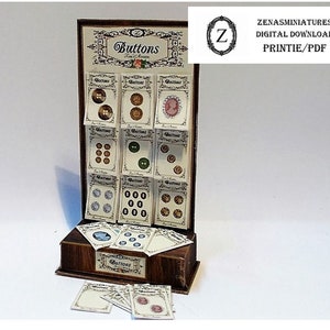 Dollhouse Download/pdf/KIT to make Button Stand with 21 pre printed button cards