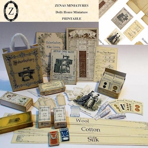 Dollhouse Haberdashery download kit to make Vintage sewing shop items  1/12th miniatures,