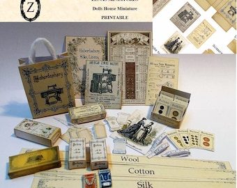 Dollhouse Haberdashery download kit to make Vintage sewing shop items  1/12th miniatures,
