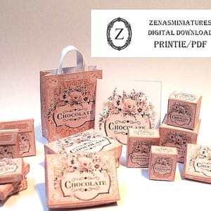 Dollhouse kit- Fine Chocolates/confectionery/sweet shop boxes & bags Download/pdf/jpg Miniature 1/12th