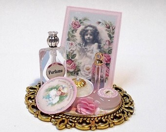 Dollhouse Vanity Tray, cosmetics,makeup,perfume 1/12th Miniature
