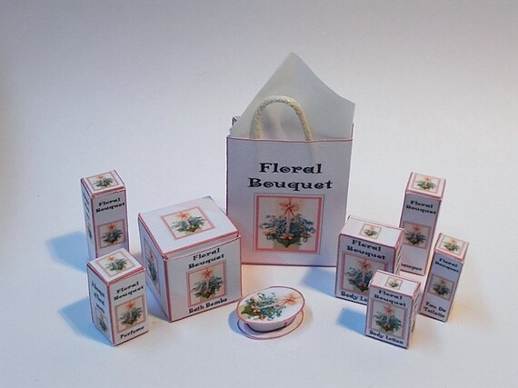 Dollhouse perfume & toiletry boxes with gift bag Miniature 1/12th