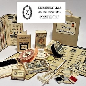 Dollhouse Download kit to make old style Haberdashery 1/12th miniatures, sewing,ribbon,cotton pdf