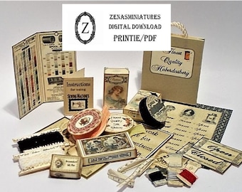 Kit poppenhuis fournituren: miniatuur naaibenodigdheden (schaal 1:12) (pdf-download)