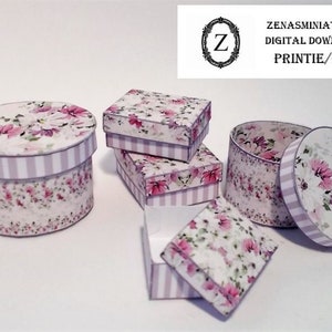 Dollhouse Instant Download/pdf to make Lilac Floral Shabby Chic Boxes - 1/12th miniatures