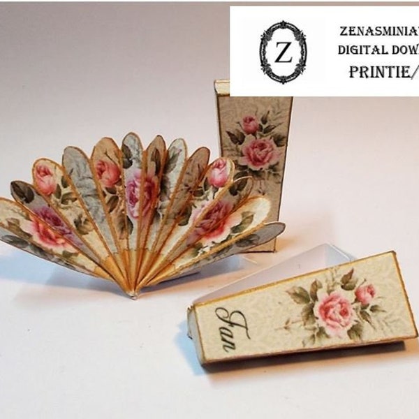 Dollhouse Download/pdf to make Fan with box instant digital miniature DIY printie kit