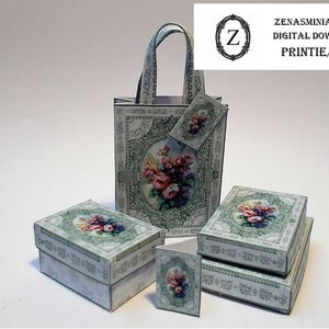 Dollhouse Box & Bag printable Download/pdf - Floral no3 Miniature 1/12th Digital