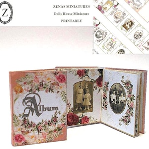 Domek dla lalek do pobrania Różowy wiktoriański album fotograficzny Wiktoriańskie miniatury 1/12, zestaw do samodzielnego wydruku