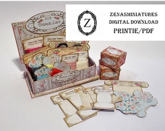 Dollhouse Deluxe trims & lace box kit - Download/pdf- Haberdashery 1/12th miniatures