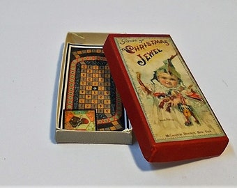 Puppenhaus Weihnachtsjuwel 1/12 Miniatur Vintage Brettspiel Box