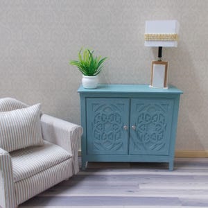 Dolls house Ornate carved style 2 door small sideboard handmade 1/12th scale