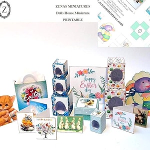 Dollhouse Easter Download Kit boxes-egg,sweets,bags,cards, Miniature 1/12th pdf/printie