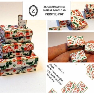 Dollhouse Christmas Gift Boxes Download/pdf set of 3 with tags 1:12 Miniature - multi