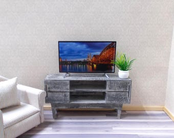 Dolls house MCM TV Stand Unit handmade 1/12th scale