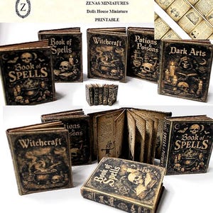 Miniature Sorcery Spell Books - set of 5 Printable Dollhouse kit, Digital Download