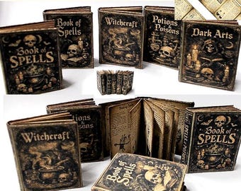 Miniature Sorcery Spell Books - set of 5 Printable Dollhouse kit, Digital Download
