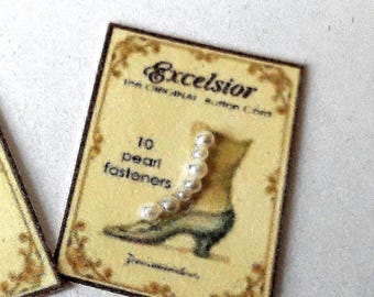 Dolls house Ladies Boot Button/Fasteners Card - Pearl Miniature 1/12th