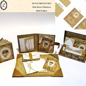 Dollhouse Stationery kit to make desk set,box,notelets,diary-download 1/12th Vintage Lady