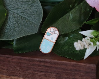 Mint Flower Moon Pill Hard Enamel Pin