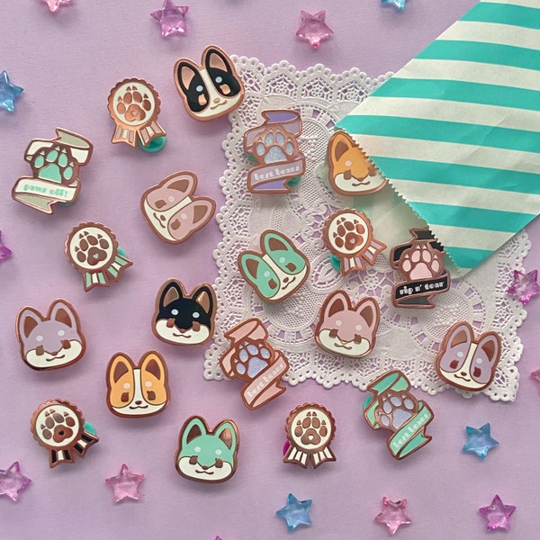 B-GRADE | Paw Award/Ribbon, Shiba/Corgi Doggo Head Hard Enamel Pins