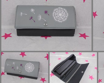 pinkeSterne * Portemonnaie PUSTEBLUME Geldbörse Geldbeutel Brieftasche Handmade Grau Schwarz Stickerei