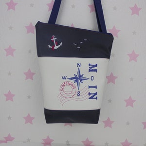pinkeSterne * Große Umhängetasche MOIN Kompass Handtasche Schultertasche Weiß Dunkelblau