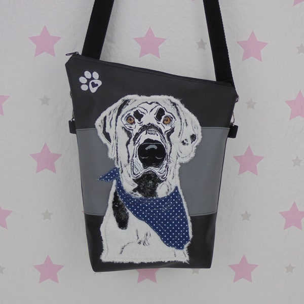 pinkeSterne * Handtasche LABRADOR DOGGE Schultertasche Handmade Bestickt Hund Harlekin