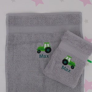 pinke Sternen * Kita towel + washcloth kindergarten towel 30 x 50 cm TRAKTOR tractor