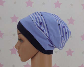 pinkeSterne * Beanie STERNE Streifen Wunschgröße Handmade Blau