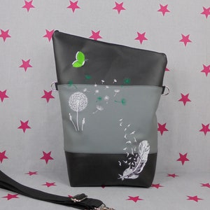 pinkeSterne * Große Umhängetasche PUSTEBLUME Feder Schmetterling Handtasche Schultertasche Schwarz Grün