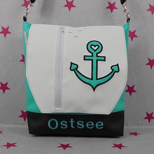 pinkeSterne * Handbag OSTSEE Shoulder Bag Vertica Leather Mint Anchor North Sea Maritime