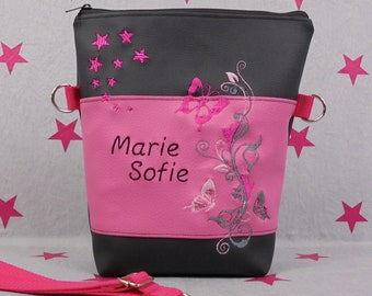 pinkeSterne * Mädchen Handtasche Umhängetasche Schultertasche Pink Schmetterling Rosa