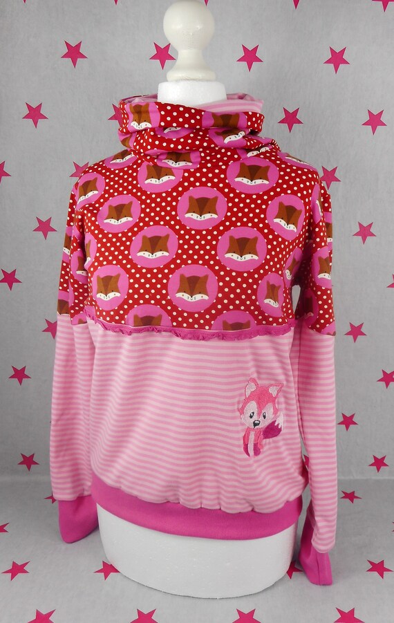 pinkeSterne Sweater Girls Pullover Hoodie Custom Size Collar Sweater Fox  Foxes Pink